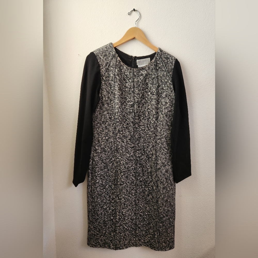 Worth Dress Women's Two-Tone Knit Long Sleeve Full Zip Black White Size 12